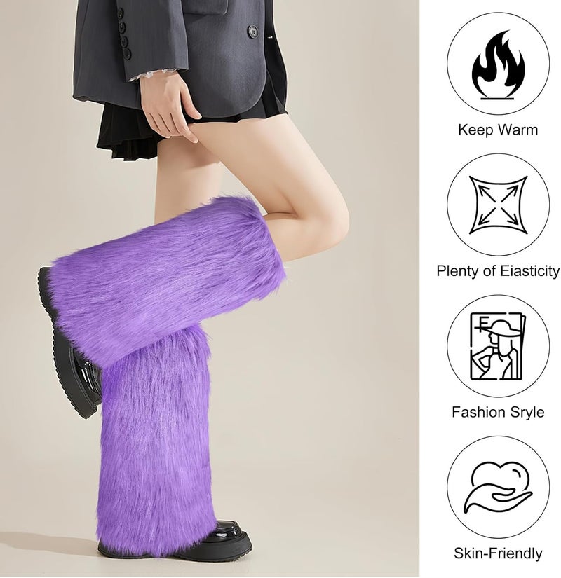 XEPST Faux Fur Fuzzy Leg Warmers Furry Boot Covers for Women, Warm Fuzzy Boot Cuff Boot Sleeves Leg Warmers for Party Costume - Image 3